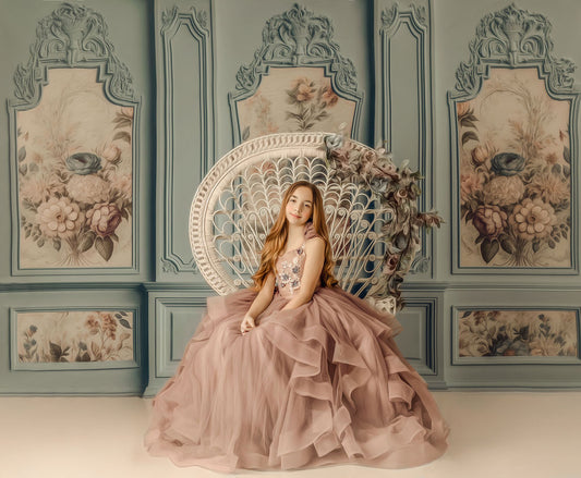 Light Blue Floral Victorian Wall - With Sweep Option