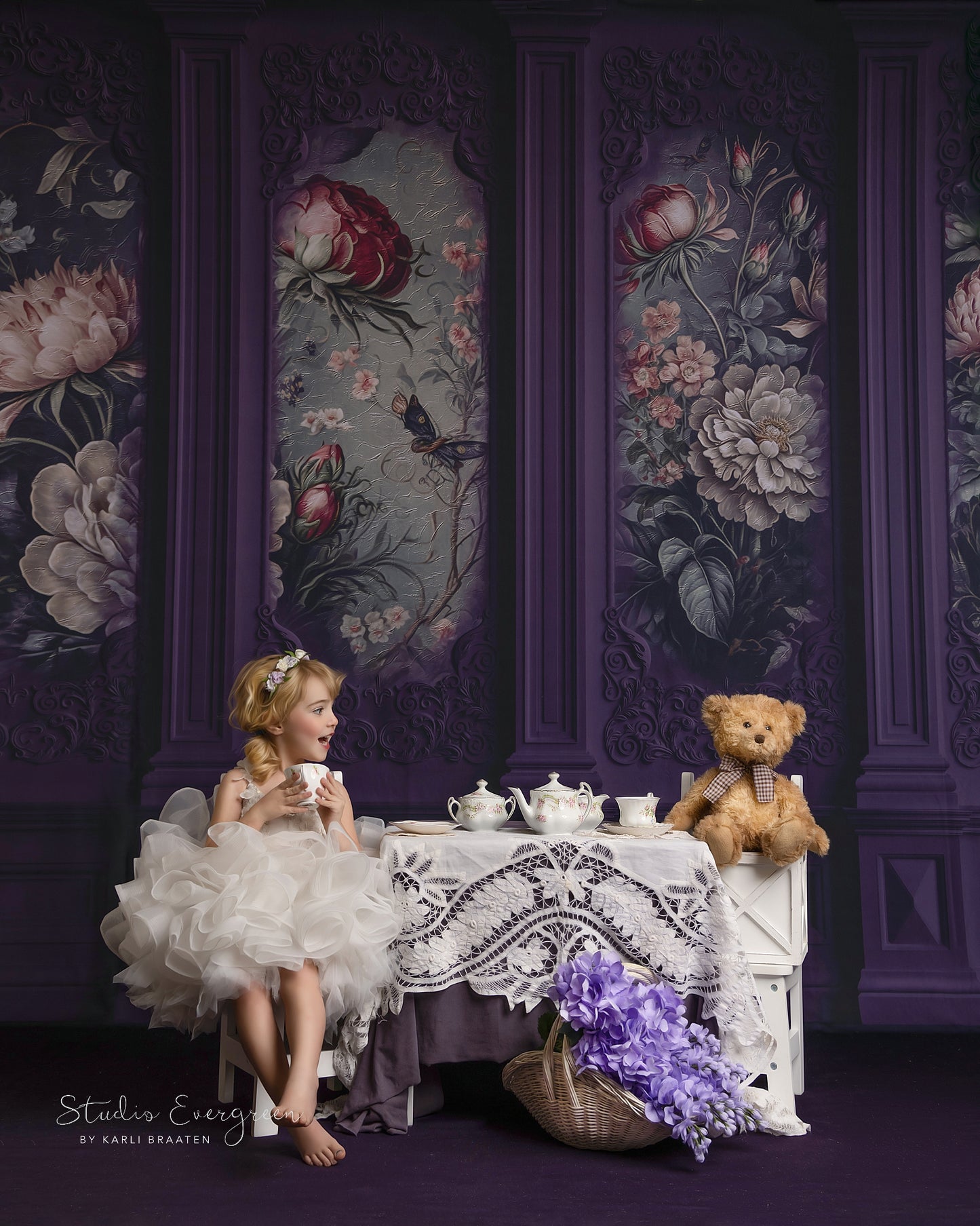 Plum Floral Victorian Wall - With Sweep Option