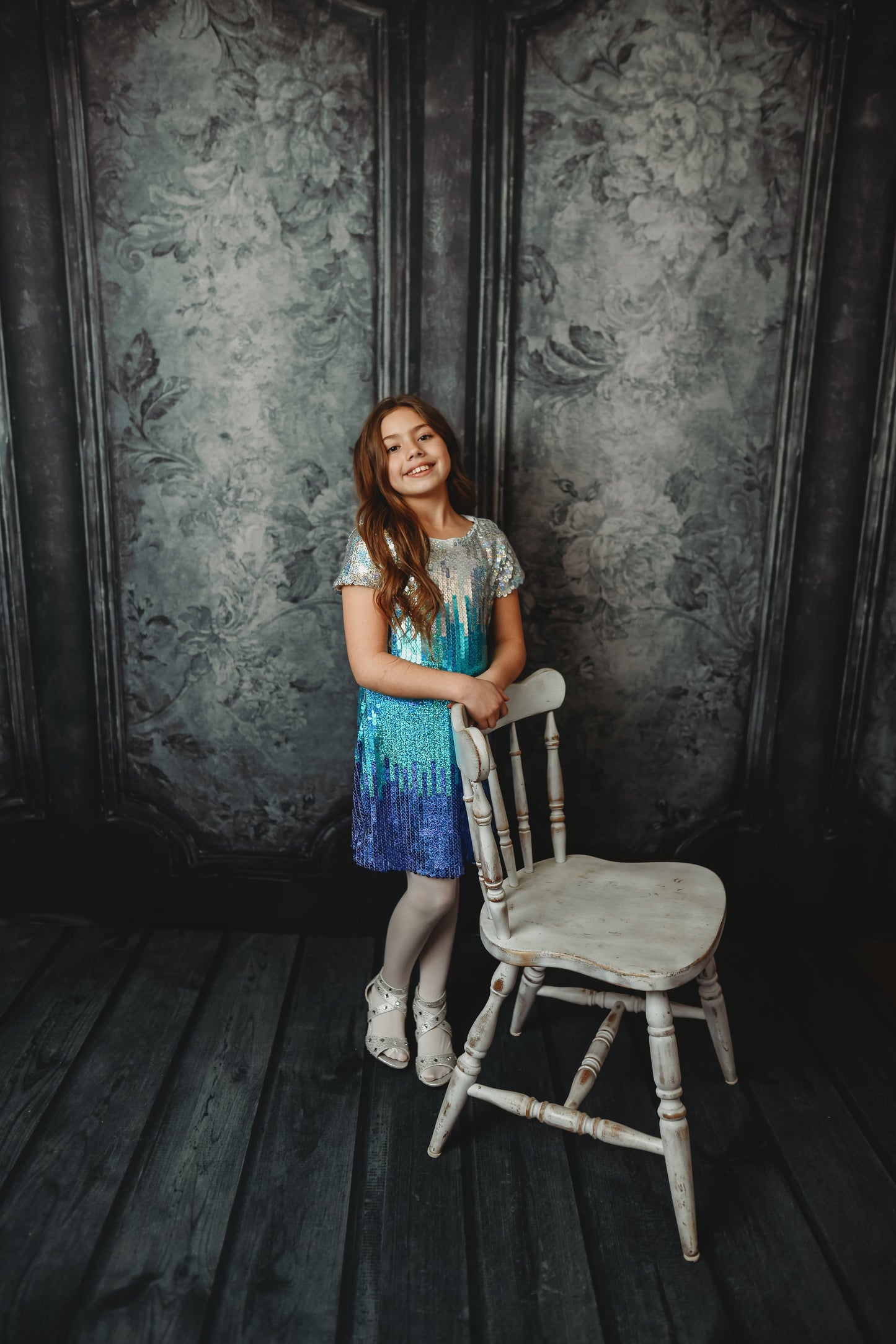 Gray Floral Wainscoting Wall