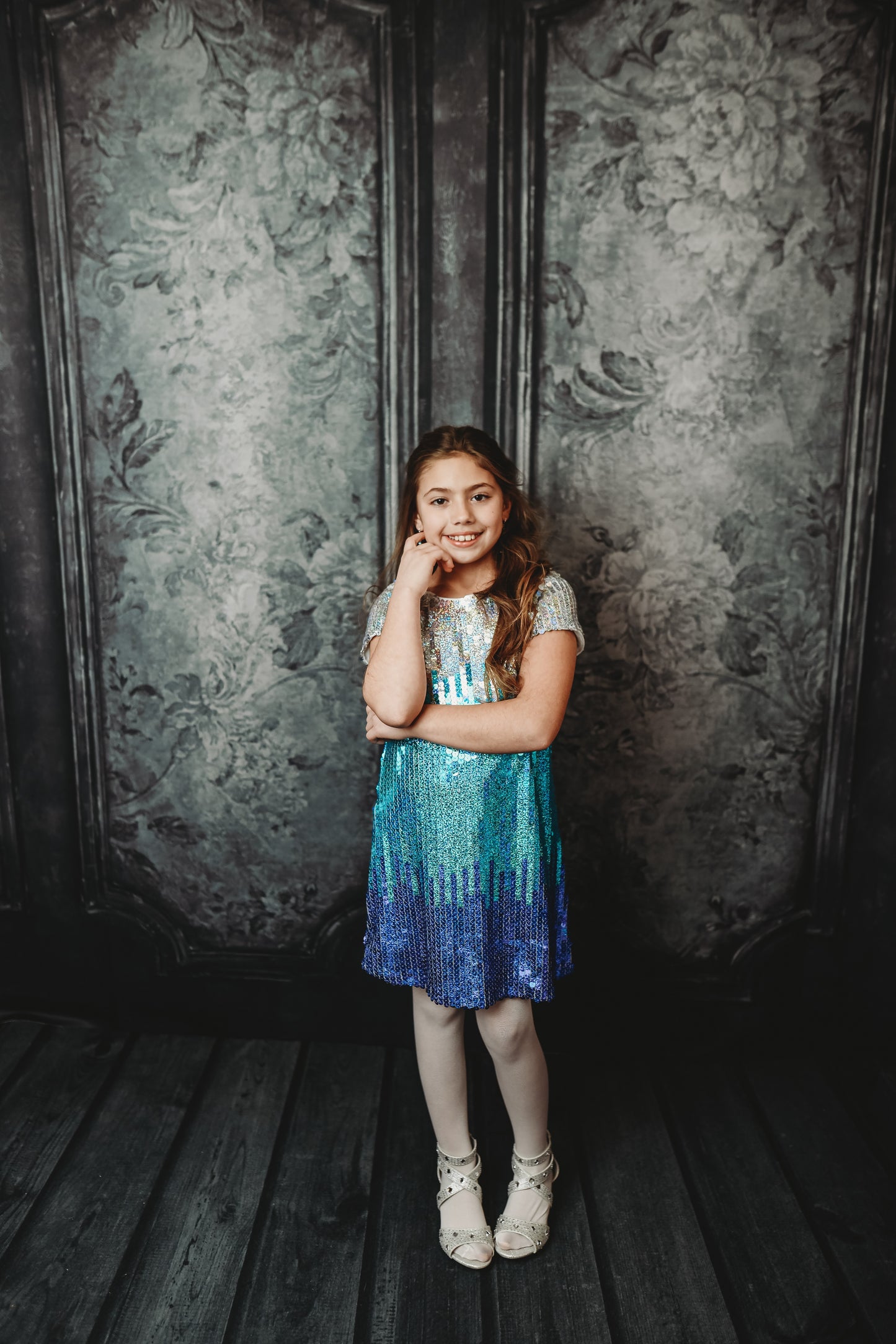 Gray Floral Wainscoting Wall