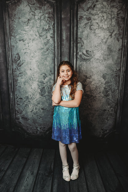 Gray Floral Wainscoting Wall