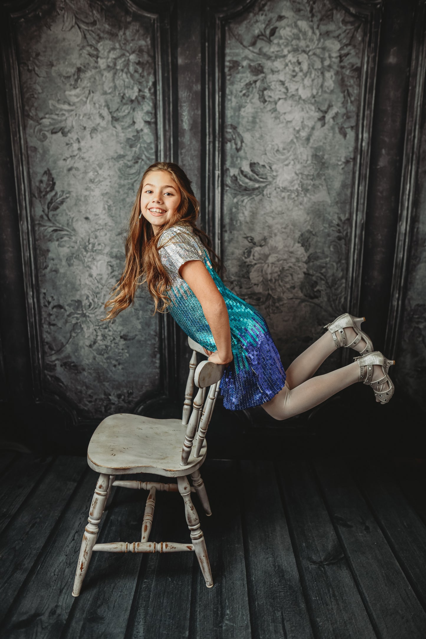 Gray Floral Wainscoting Wall