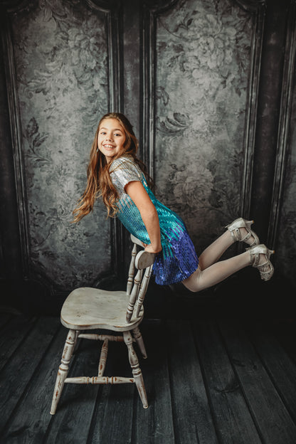 Gray Floral Wainscoting Wall