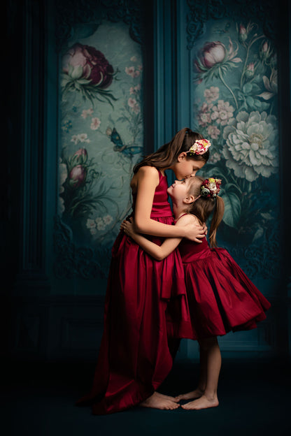 Teal Floral Victorian Wall - With Sweep Option