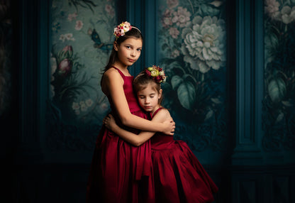 Teal Floral Victorian Wall - With Sweep Option