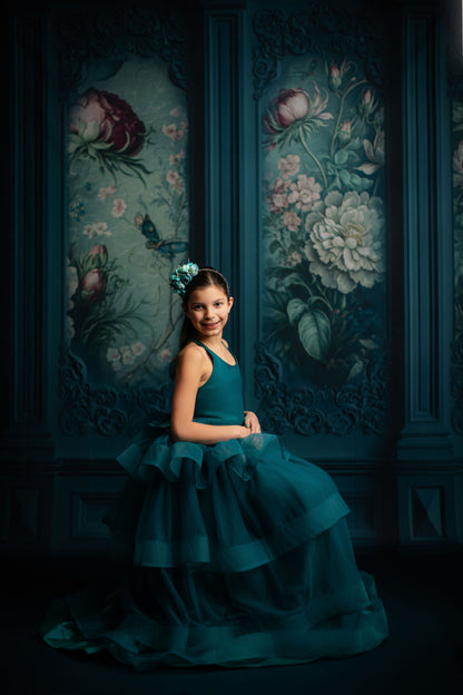 Teal Floral Victorian Wall - With Sweep Option