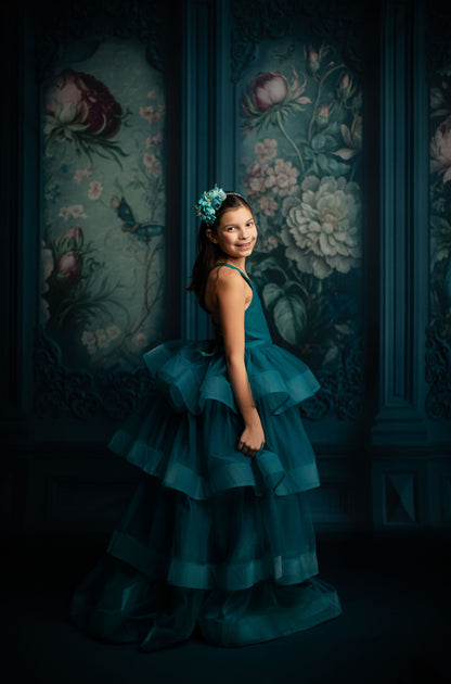 Teal Floral Victorian Wall - With Sweep Option