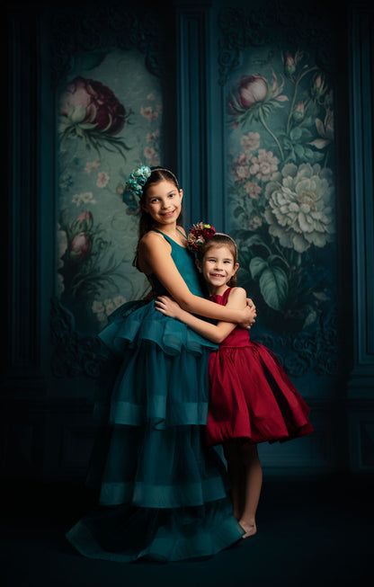 Teal Floral Victorian Wall - With Sweep Option