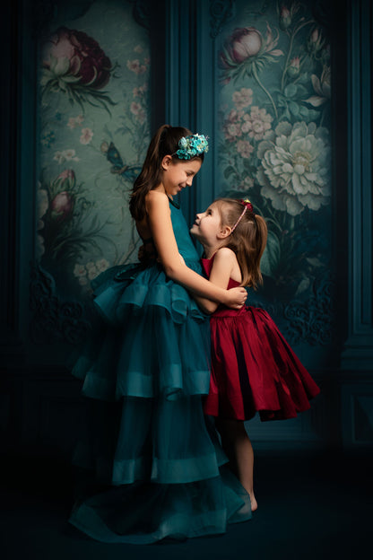 Teal Floral Victorian Wall - With Sweep Option