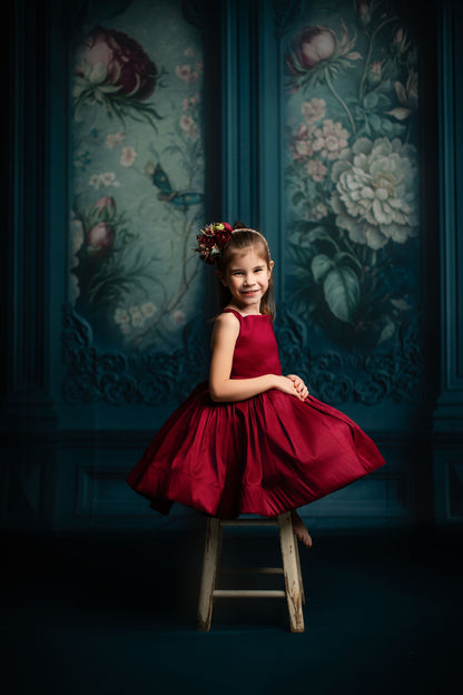 Teal Floral Victorian Wall - With Sweep Option