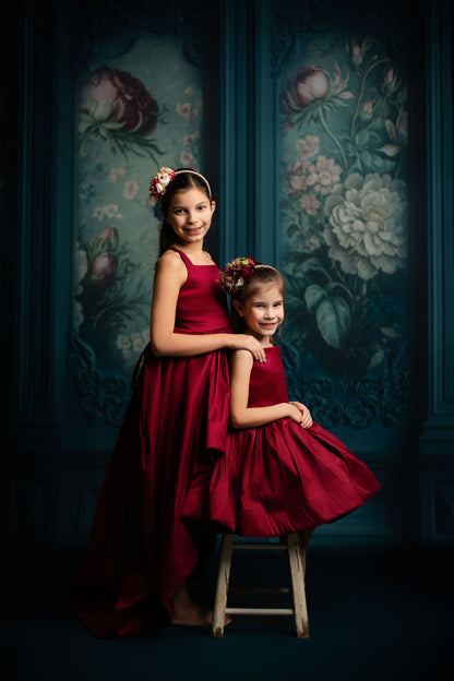 Teal Floral Victorian Wall - With Sweep Option