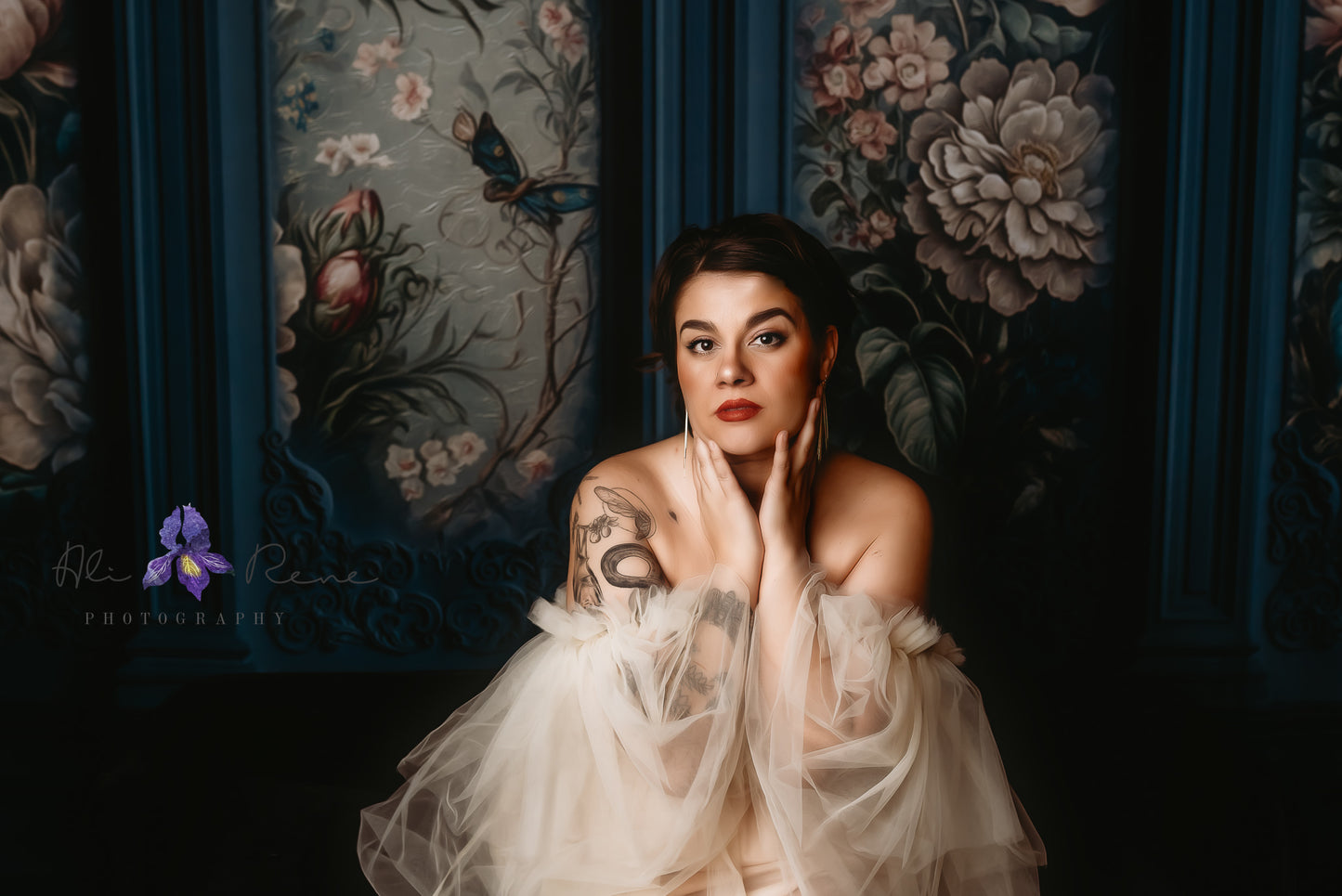 Teal Floral Victorian Wall - With Sweep Option