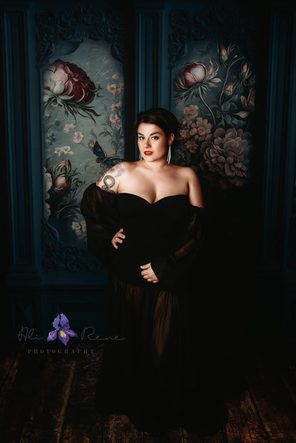 Teal Floral Victorian Wall - With Sweep Option