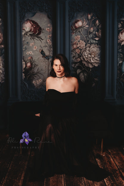 Teal Floral Victorian Wall - With Sweep Option