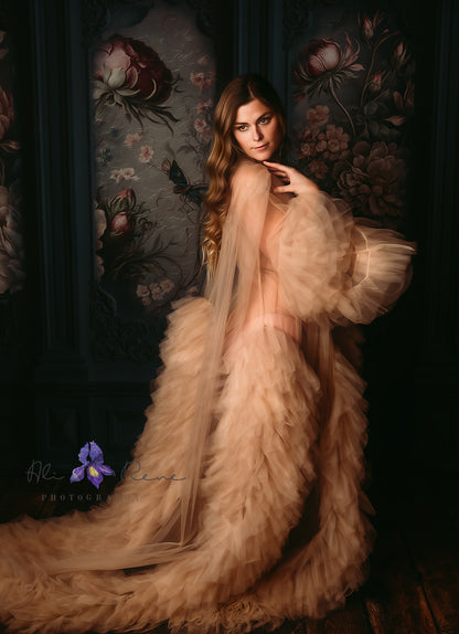 Teal Floral Victorian Wall - With Sweep Option