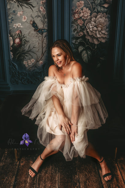 Teal Floral Victorian Wall - With Sweep Option