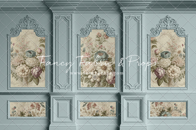 Light Blue Floral Victorian Wall - With Sweep Option