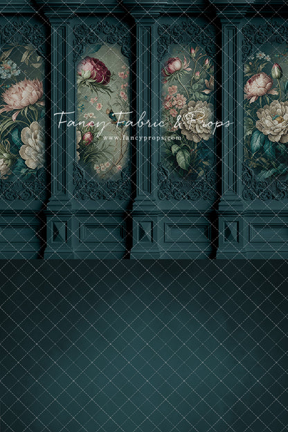 Teal Floral Victorian Wall - With Sweep Option