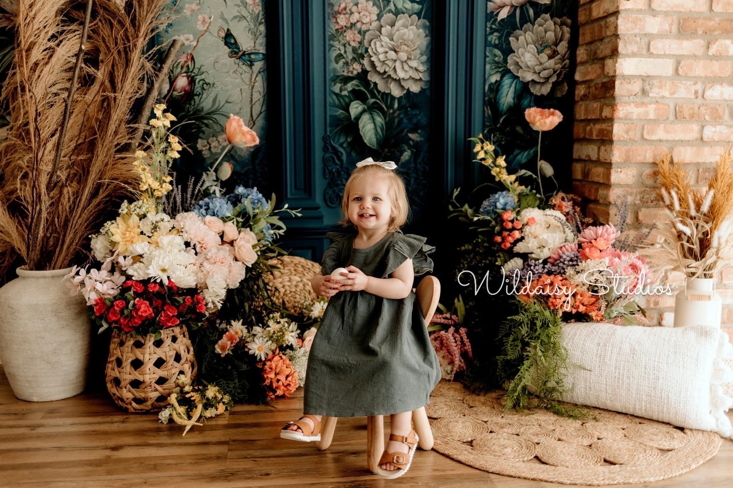 Teal Floral Victorian Wall - With Sweep Option