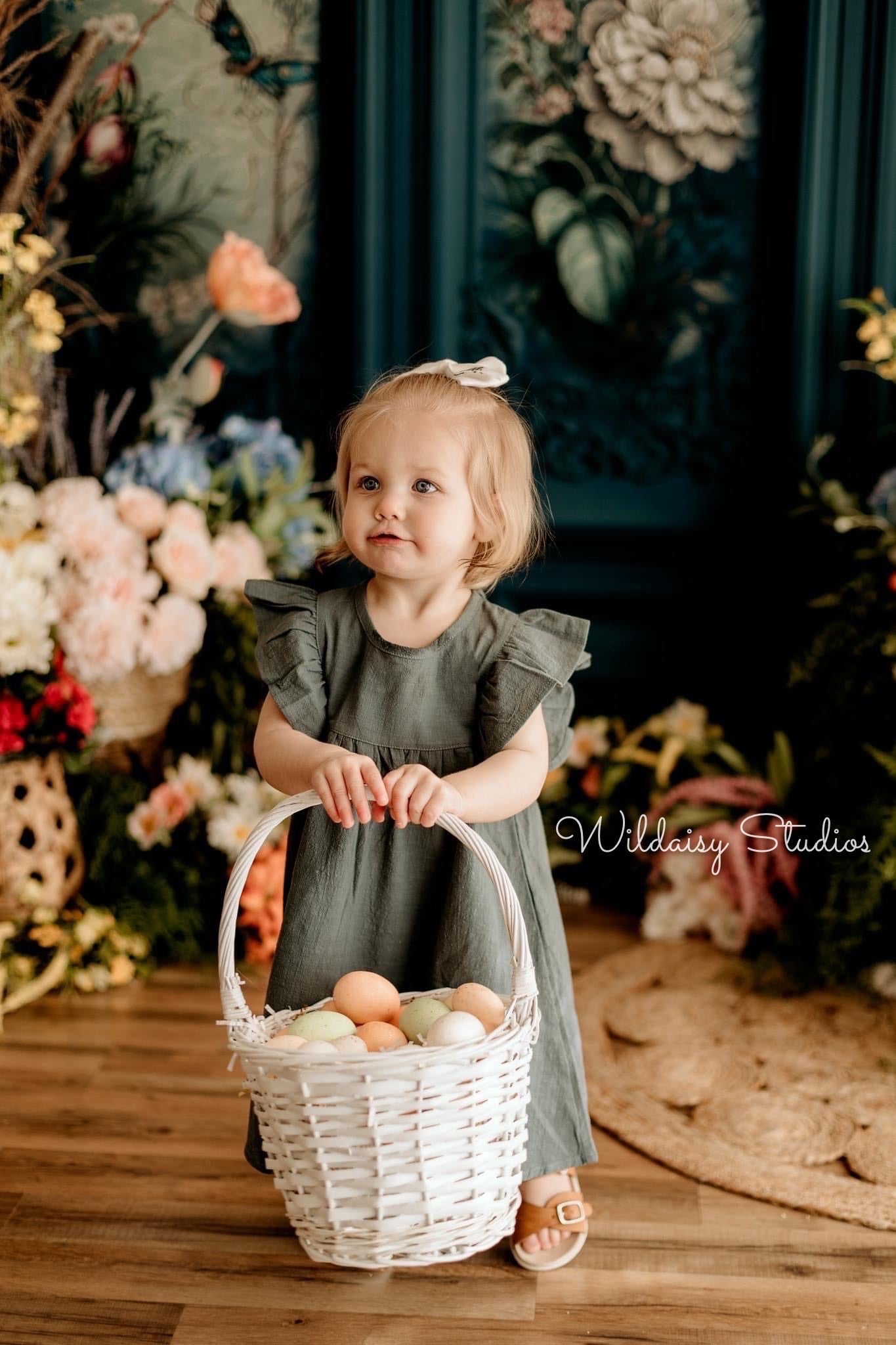 Teal Floral Victorian Wall - With Sweep Option