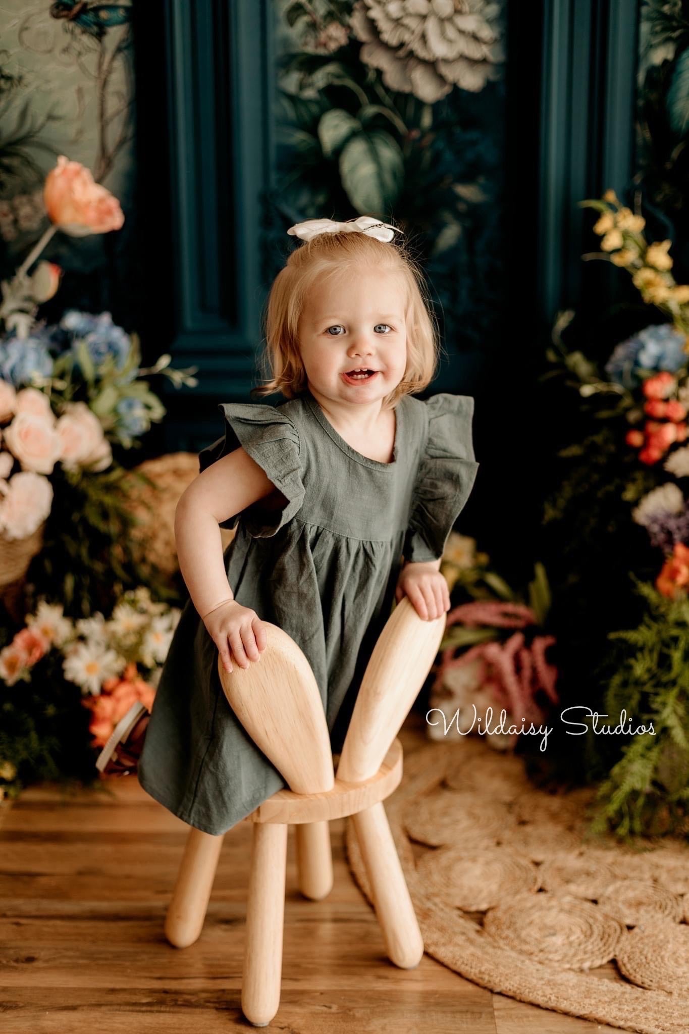 Teal Floral Victorian Wall - With Sweep Option