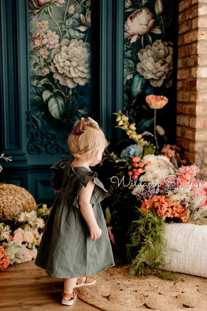 Teal Floral Victorian Wall - With Sweep Option