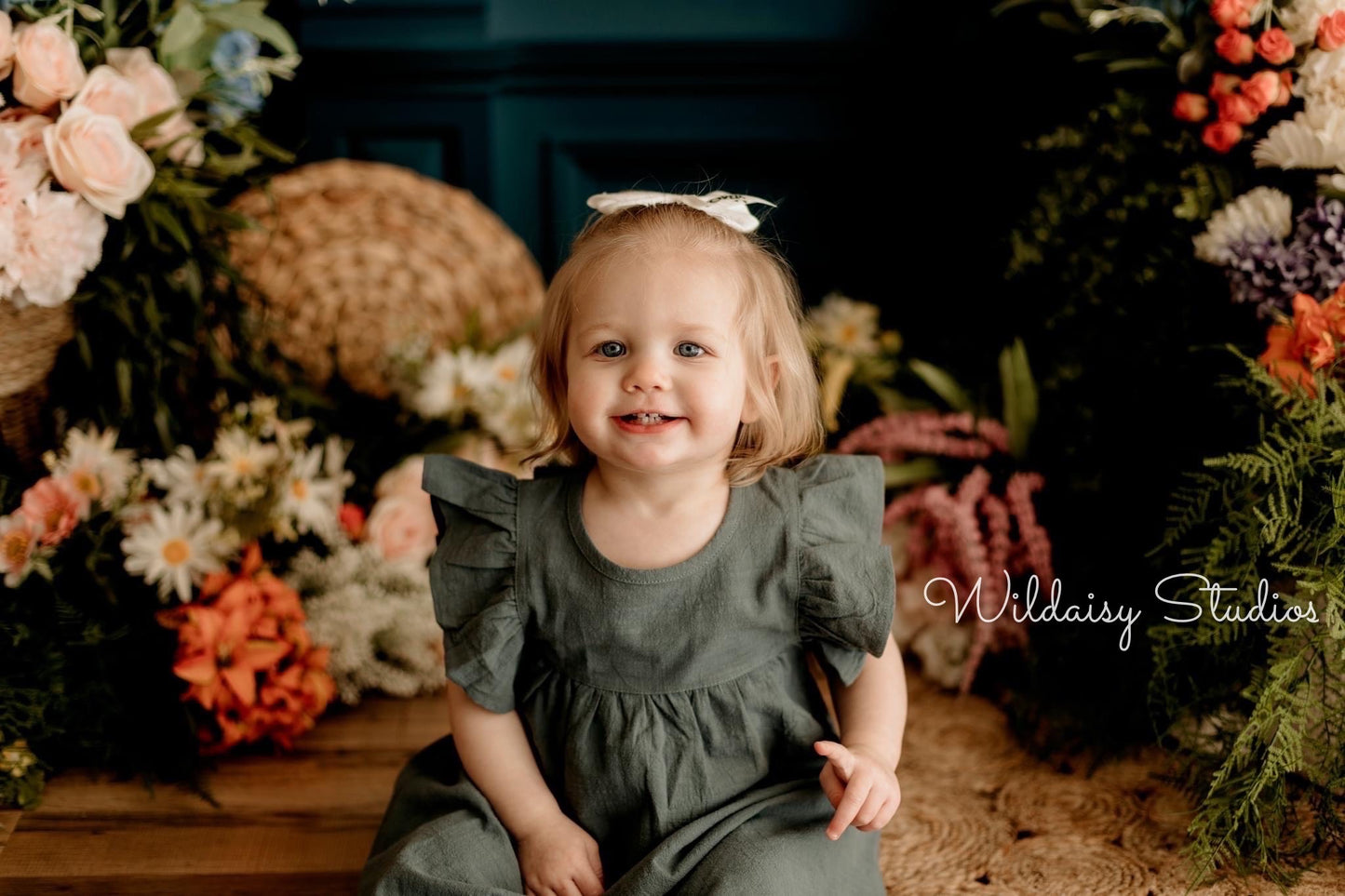 Teal Floral Victorian Wall - With Sweep Option