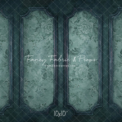 Teal Floral Wainscoting Wall