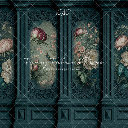 Teal Floral Victorian Wall - With Sweep Option