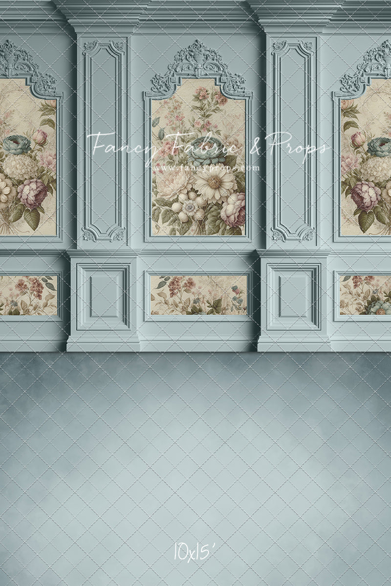 Light Blue Floral Victorian Wall - With Sweep Option