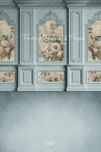 Light Blue Floral Victorian Wall - With Sweep Option