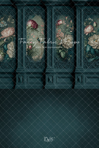 Teal Floral Victorian Wall - With Sweep Option