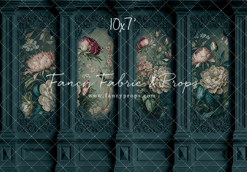 Teal Floral Victorian Wall - With Sweep Option