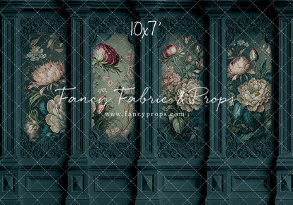Teal Floral Victorian Wall - With Sweep Option