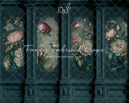 Teal Floral Victorian Wall - With Sweep Option