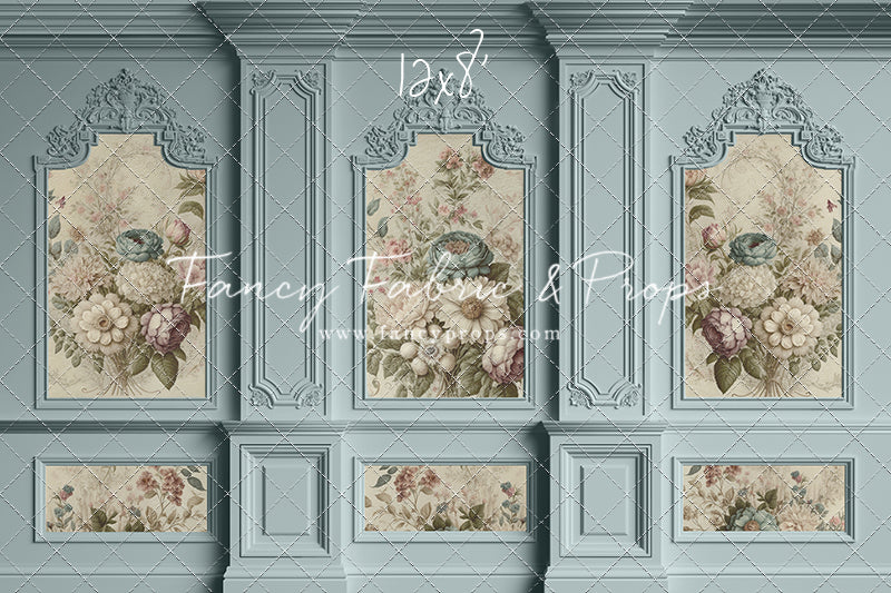 Light Blue Floral Victorian Wall - With Sweep Option