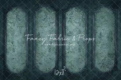 Teal Floral Wainscoting Wall