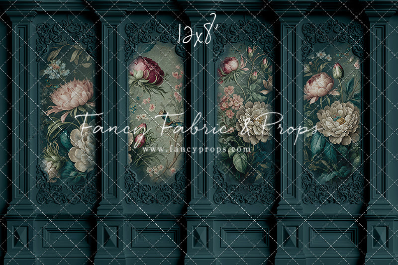 Teal Floral Victorian Wall - With Sweep Option