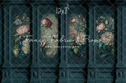Teal Floral Victorian Wall - With Sweep Option