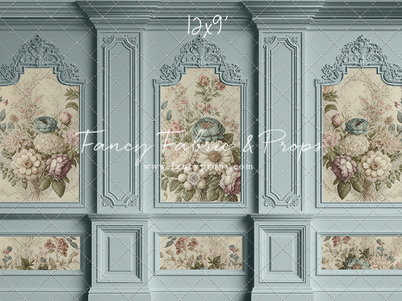 Light Blue Floral Victorian Wall - With Sweep Option