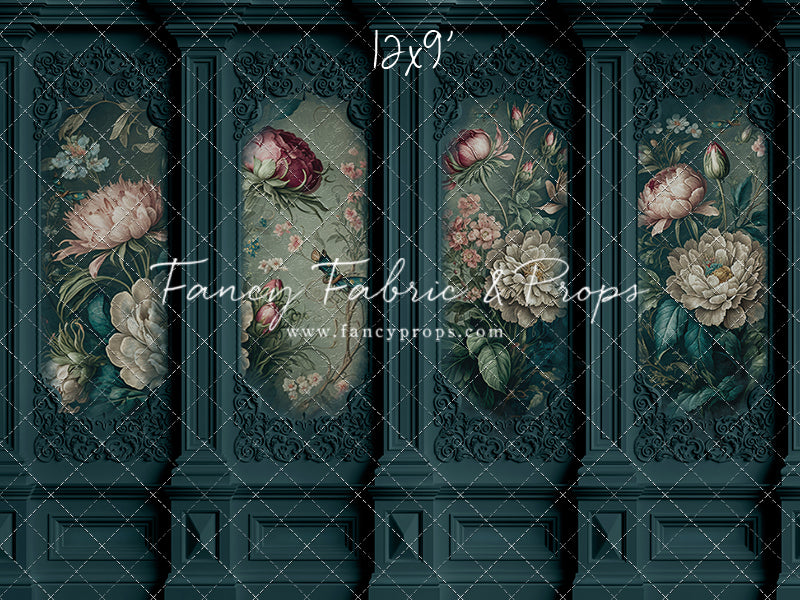 Teal Floral Victorian Wall - With Sweep Option