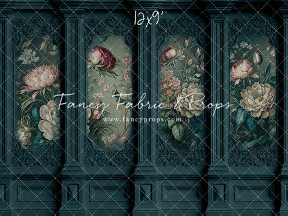Teal Floral Victorian Wall - With Sweep Option