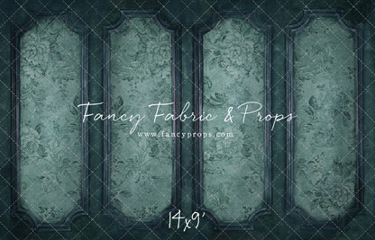 Teal Floral Wainscoting Wall