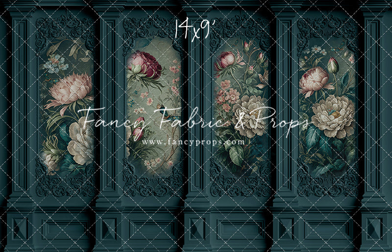 Teal Floral Victorian Wall - With Sweep Option