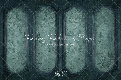 Teal Floral Wainscoting Wall