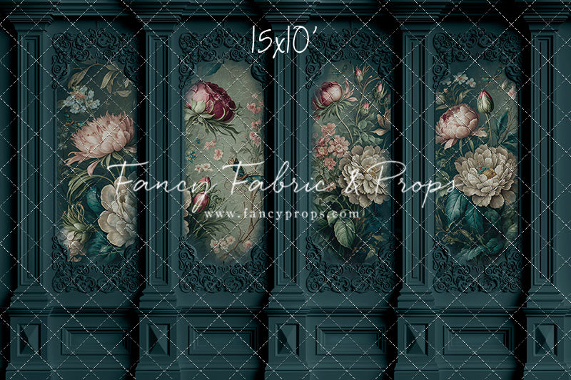 Teal Floral Victorian Wall - With Sweep Option