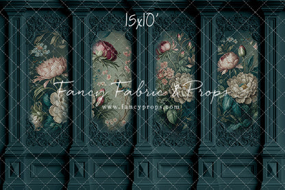Teal Floral Victorian Wall - With Sweep Option