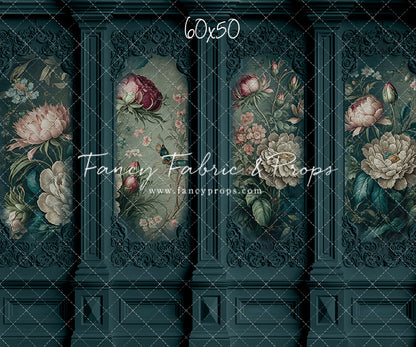 Teal Floral Victorian Wall - With Sweep Option