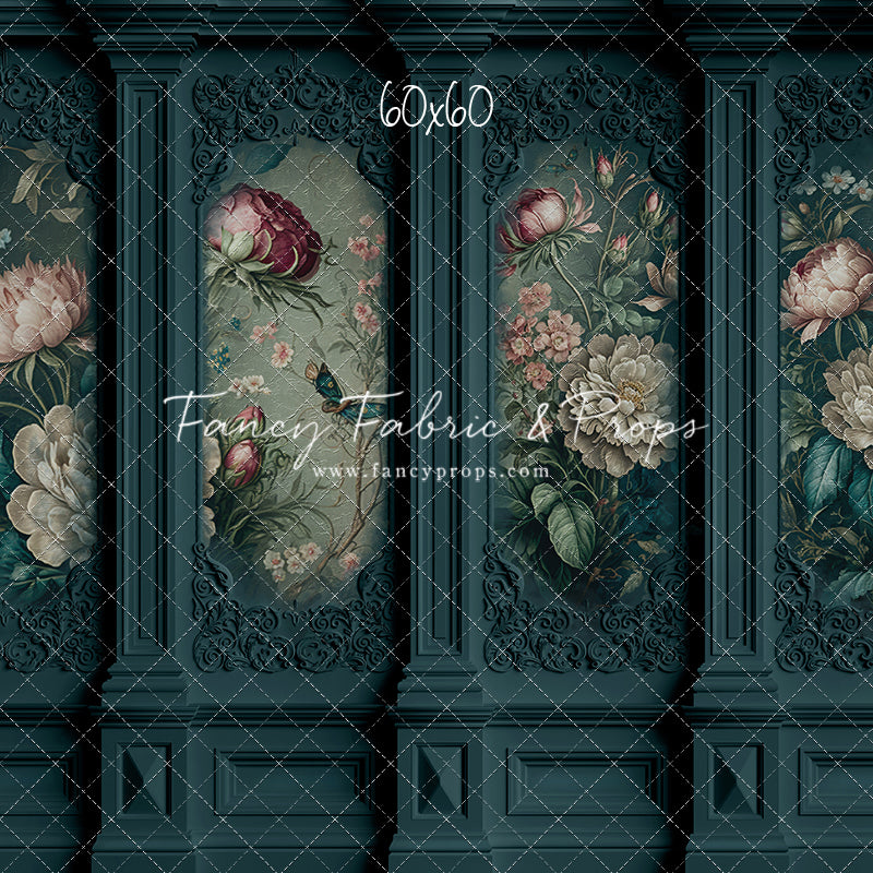 Teal Floral Victorian Wall - With Sweep Option