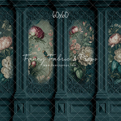 Teal Floral Victorian Wall - With Sweep Option